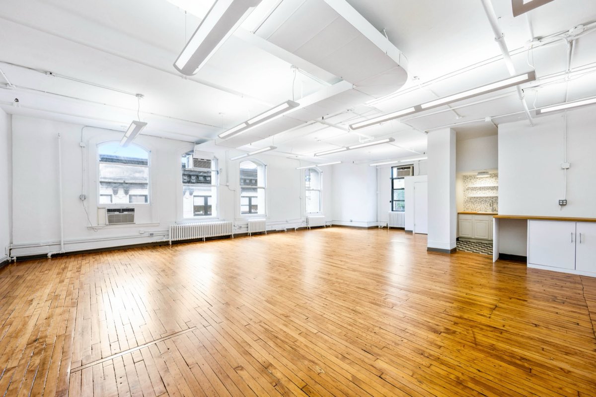 Loft office with pantry and arched windows