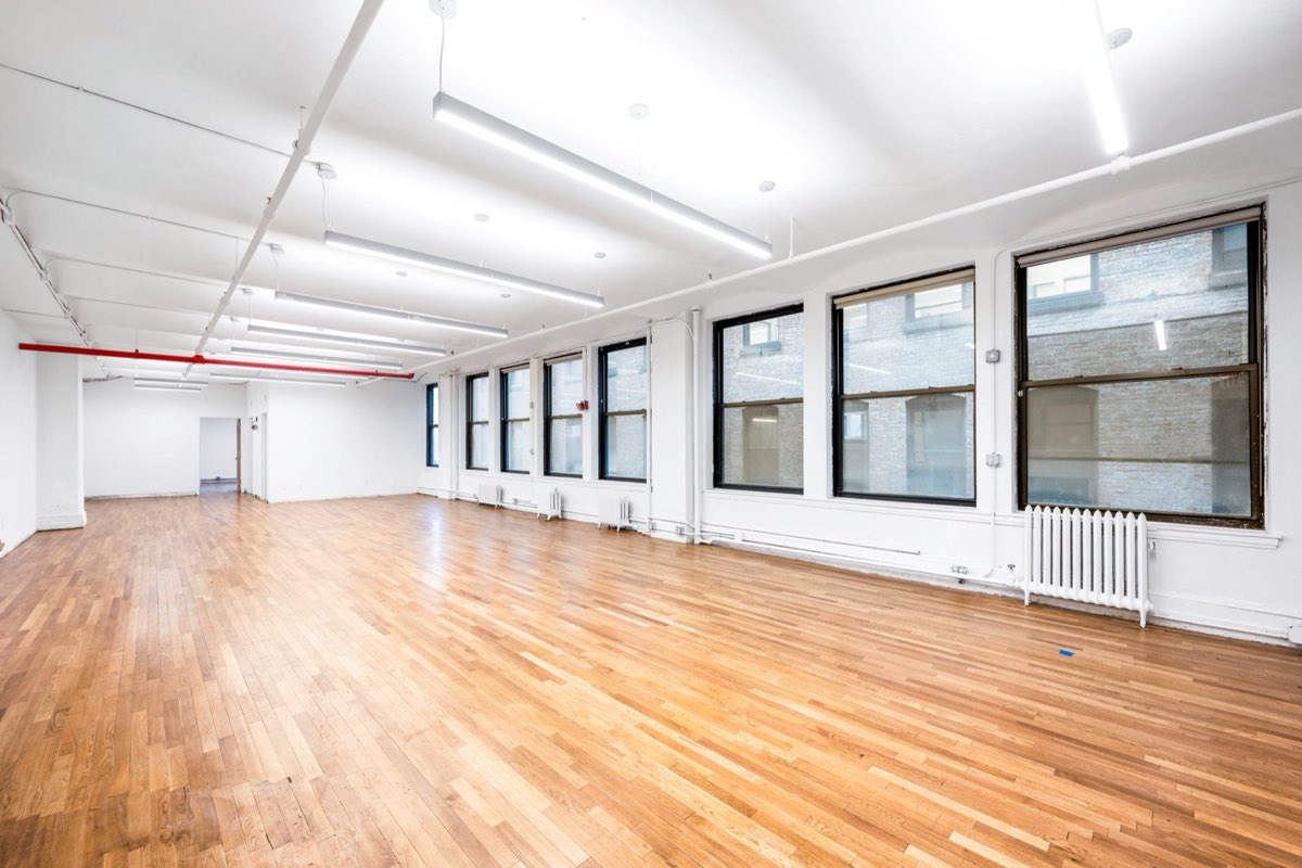 Long open loft floor with a window line